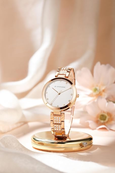 Giordano Eleganza Collection Analog Watch for Women with Crystal-Studded Strap & Diamon
