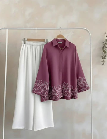 Elegant Embroidery Co-Ord Set - Rose Pink