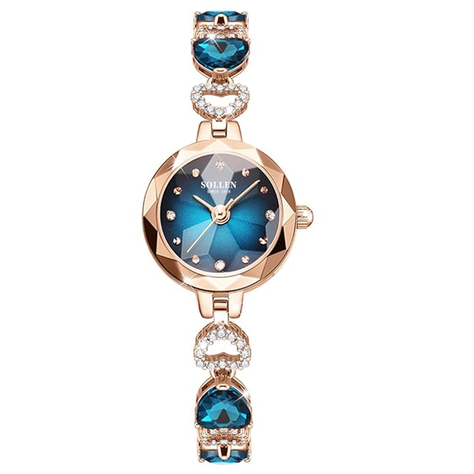 SOLLEN Stylish Bracelet Watch for Women & Girls, Peacock Blue Dial Dainty Ladies Wrist Watch