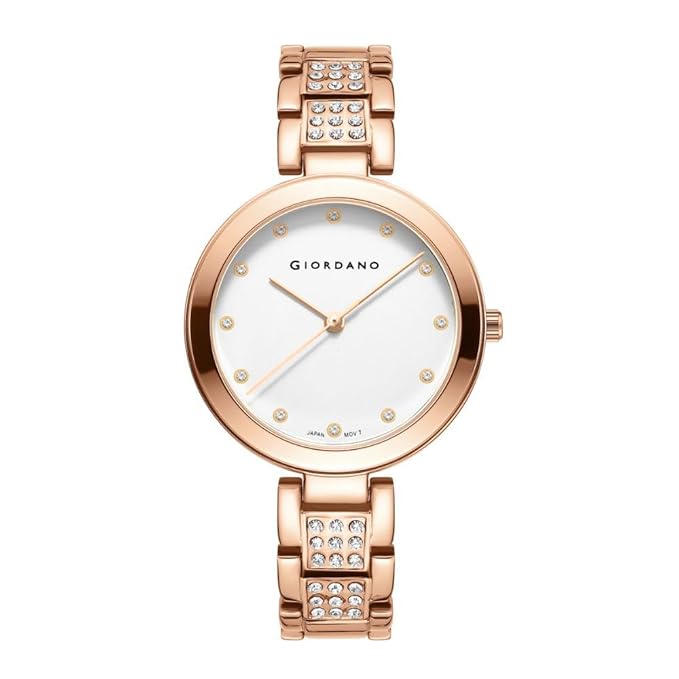Giordano Eleganza Collection Analog Watch for Women with Crystal-Studded Strap & Diamon