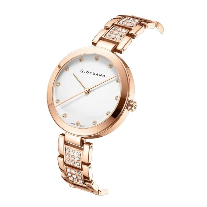 Giordano Eleganza Collection Analog Watch for Women with Crystal-Studded Strap & Diamon