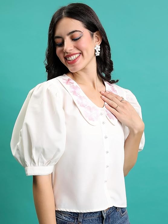 Women's Regular Fit Shirts | Solid | Short Sleeves | Club Collar