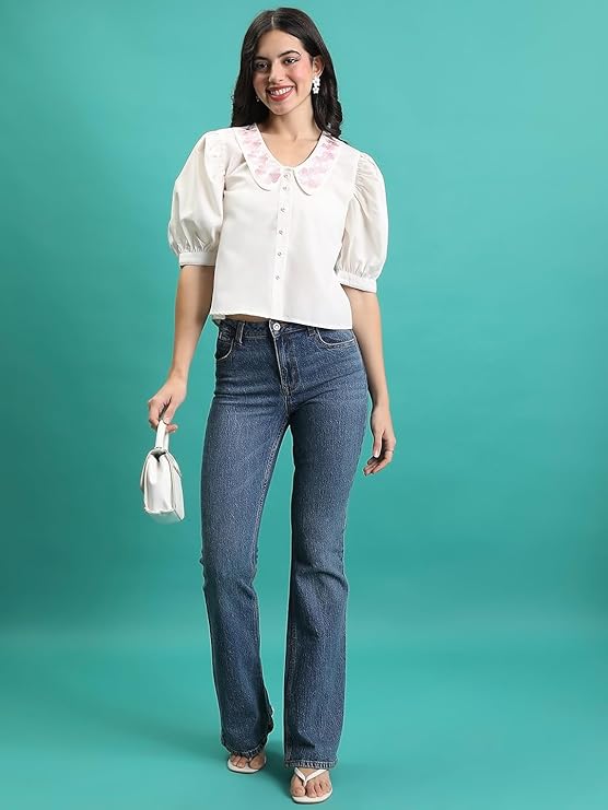 Women's Regular Fit Shirts | Solid | Short Sleeves | Club Collar