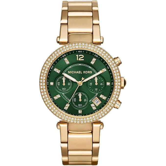 Women Analogue Gold Band Parker Green Dial Steel Watch MK6263
