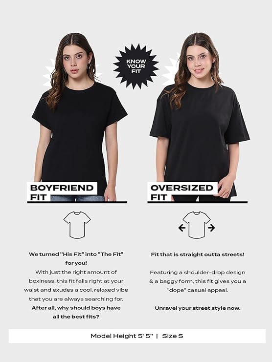 Women's 100% Cotton Graphic Print Oversized Fit Round Neck T-Shirt