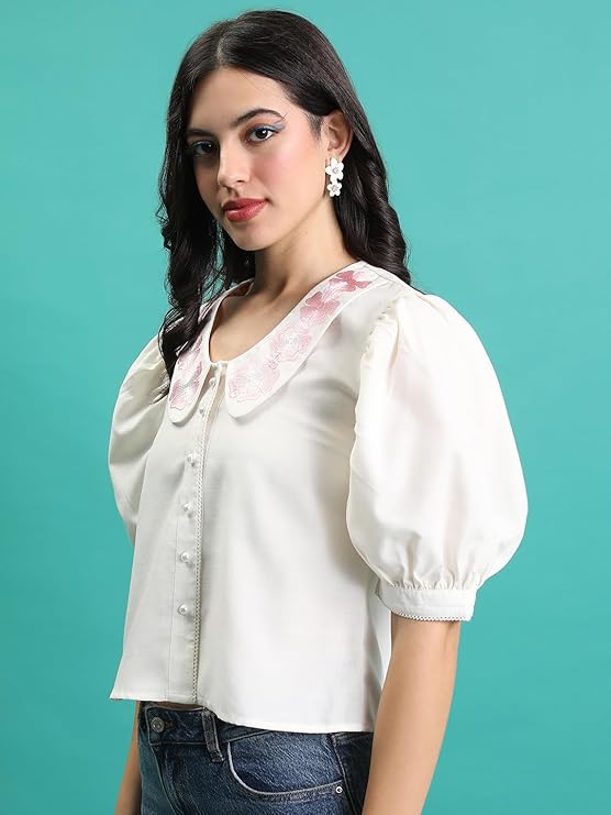 Women's Regular Fit Shirts | Solid | Short Sleeves | Club Collar