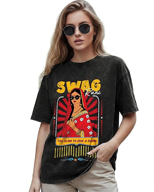 Women's 100% Cotton Graphic Print Oversized Fit Round Neck T-Shirt
