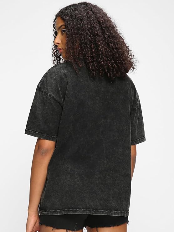 Women's 100% Cotton Graphic Print Oversized Fit Round Neck T-Shirt