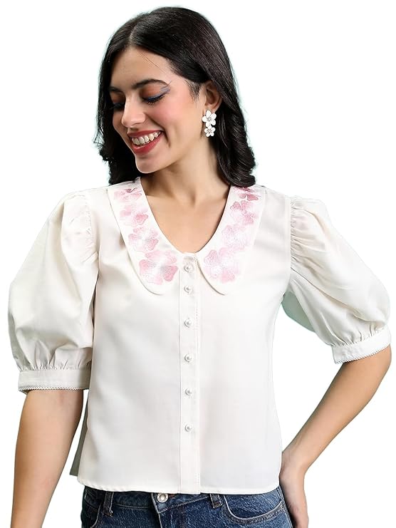 Women's Regular Fit Shirts | Solid | Short Sleeves | Club Collar