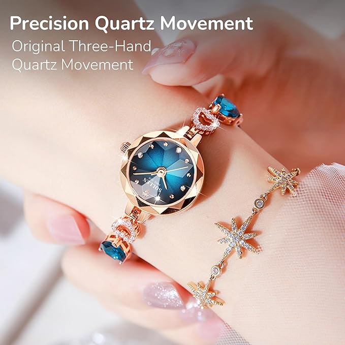 SOLLEN Stylish Bracelet Watch for Women & Girls, Peacock Blue Dial Dainty Ladies Wrist Watch