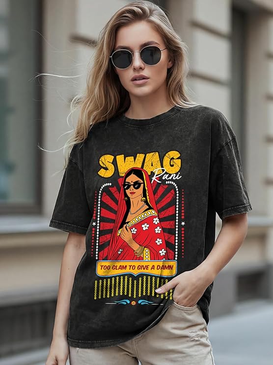 Women's 100% Cotton Graphic Print Oversized Fit Round Neck T-Shirt