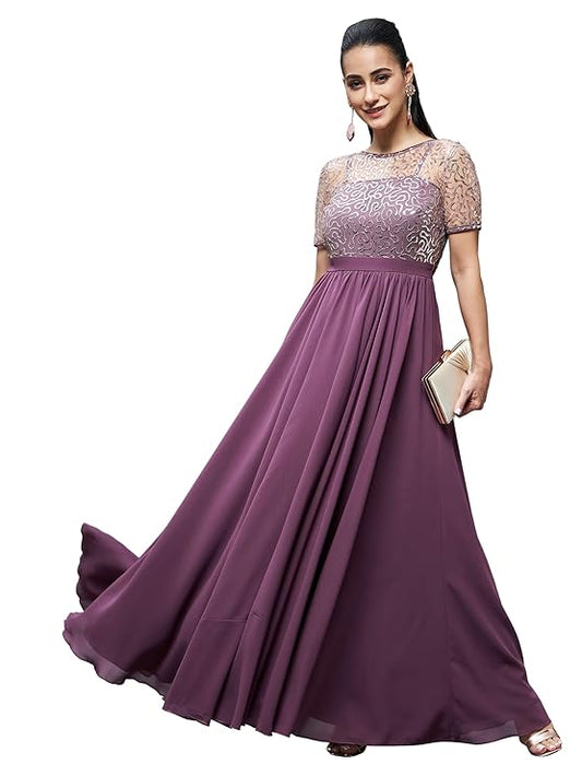 Women's Relaxed Fit Georgette & Sequins Maxi Dress