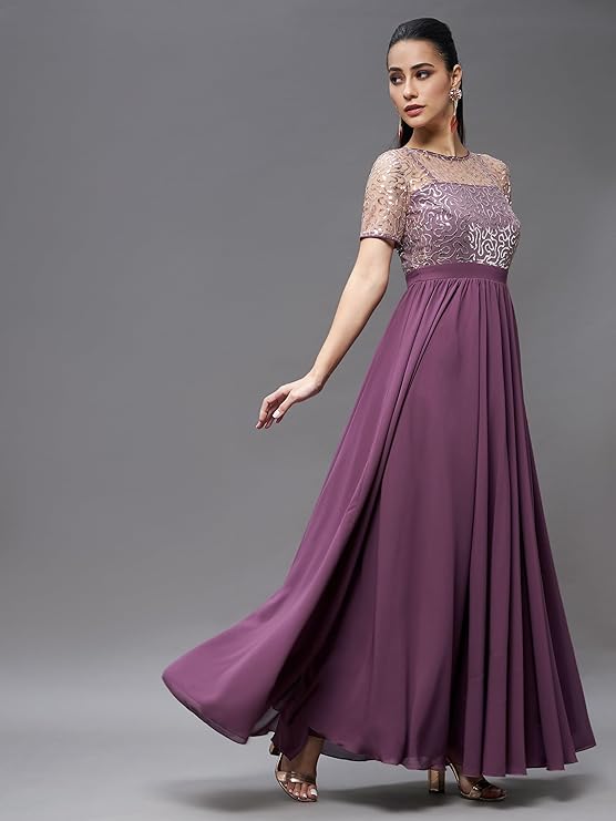 Women's Relaxed Fit Georgette & Sequins Maxi Dress
