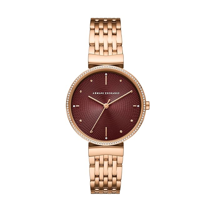 Armani Exchange Stainless Steel Analog Red Dial Women Watch-Ax5912, Rose Gold Band