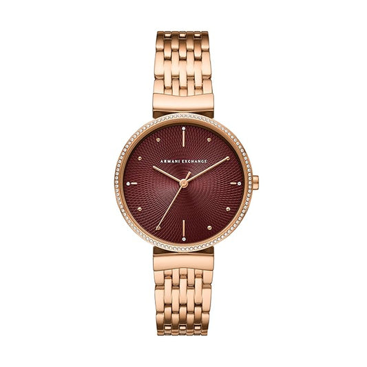 Armani Exchange Stainless Steel Analog Red Dial Women Watch-Ax5912, Rose Gold Band