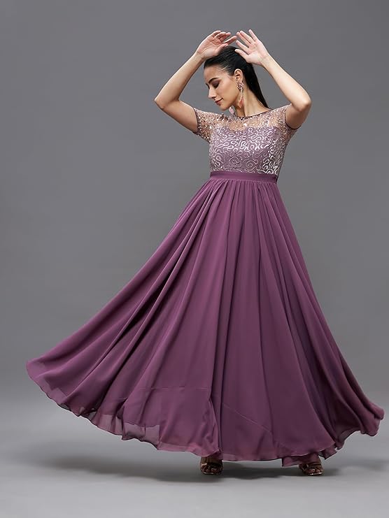 Women's Relaxed Fit Georgette & Sequins Maxi Dress