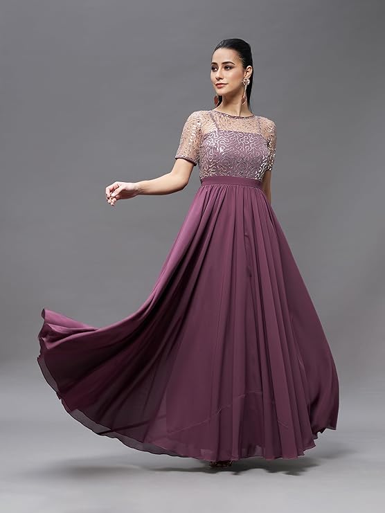 Women's Relaxed Fit Georgette & Sequins Maxi Dress