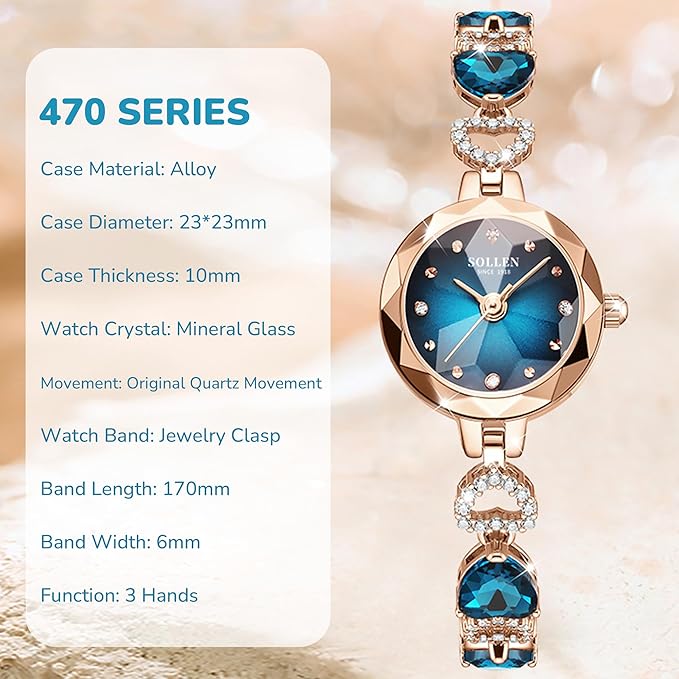 SOLLEN Stylish Bracelet Watch for Women & Girls, Peacock Blue Dial Dainty Ladies Wrist Watch