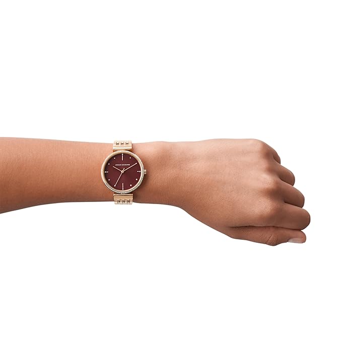 Armani Exchange Stainless Steel Analog Red Dial Women Watch-Ax5912, Rose Gold Band