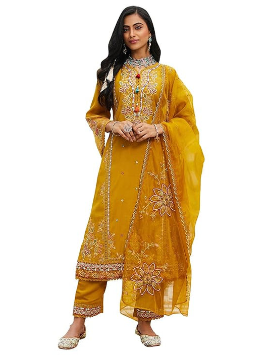 Women's Silk Blend Embroidered Straight Kurta Pant with Dupatta