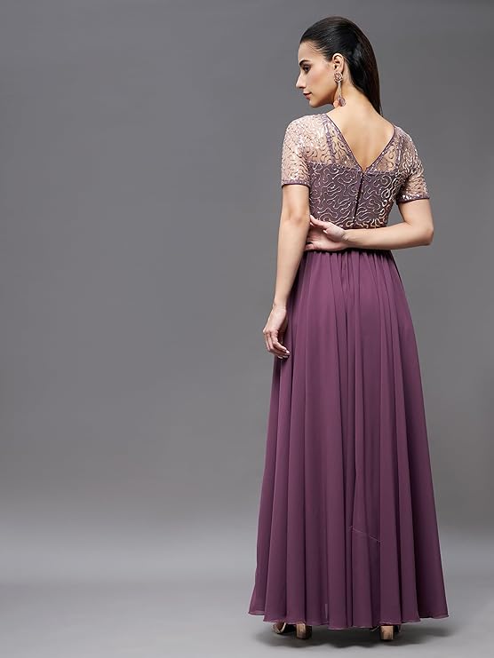 Women's Relaxed Fit Georgette & Sequins Maxi Dress