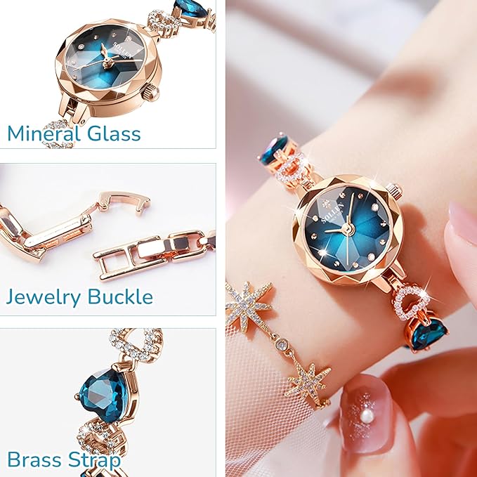 SOLLEN Stylish Bracelet Watch for Women & Girls, Peacock Blue Dial Dainty Ladies Wrist Watch